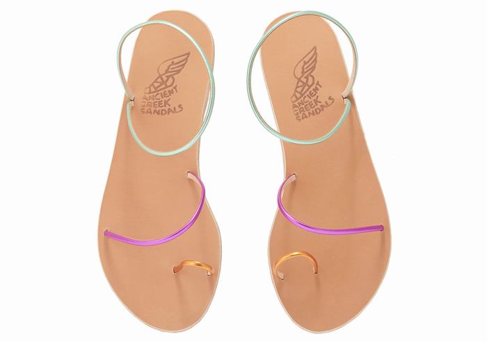 Women Ancient Greek Sandals Chora Toe-Post Sandals Gold Purple Green | YUG5063MY