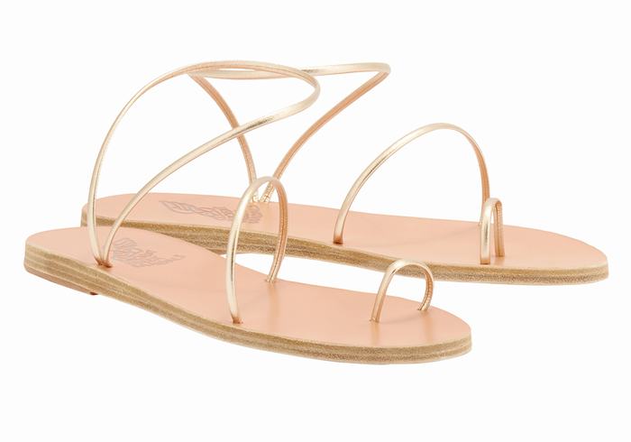 Women Ancient Greek Sandals Chora Toe-Post Sandals Gold White | JVL8549II