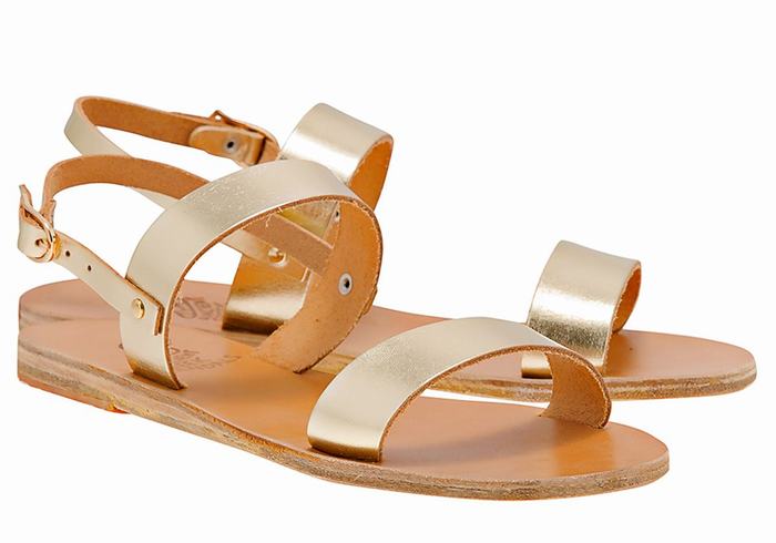 Women Ancient Greek Sandals Clio Back-Strap Sandals Gold White | MZN6290VY