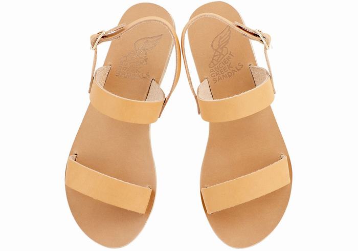 Women Ancient Greek Sandals Clio Back-Strap Sandals Beige | WGX3810SS