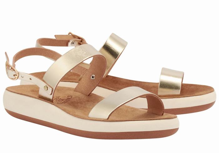 Women Ancient Greek Sandals Clio Comfort Casual Sandals Gold White | DGY1774ID