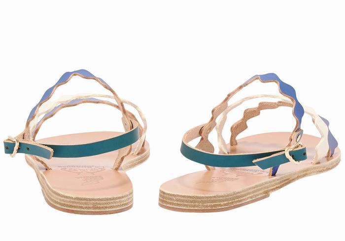 Women Ancient Greek Sandals Clio Onda Back-Strap Sandals Blue White | RAV5536TW