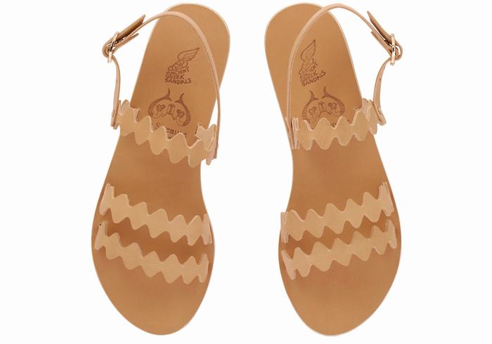 Women Ancient Greek Sandals Clio Onda Back-Strap Sandals Beige | SSB5934ZI