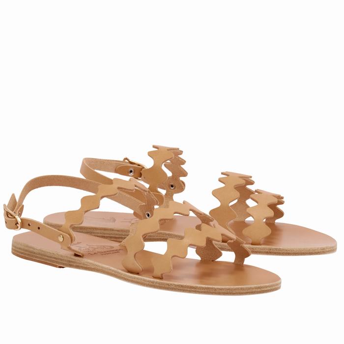 Women Ancient Greek Sandals Clio Onda Back-Strap Sandals Beige | SSB5934ZI