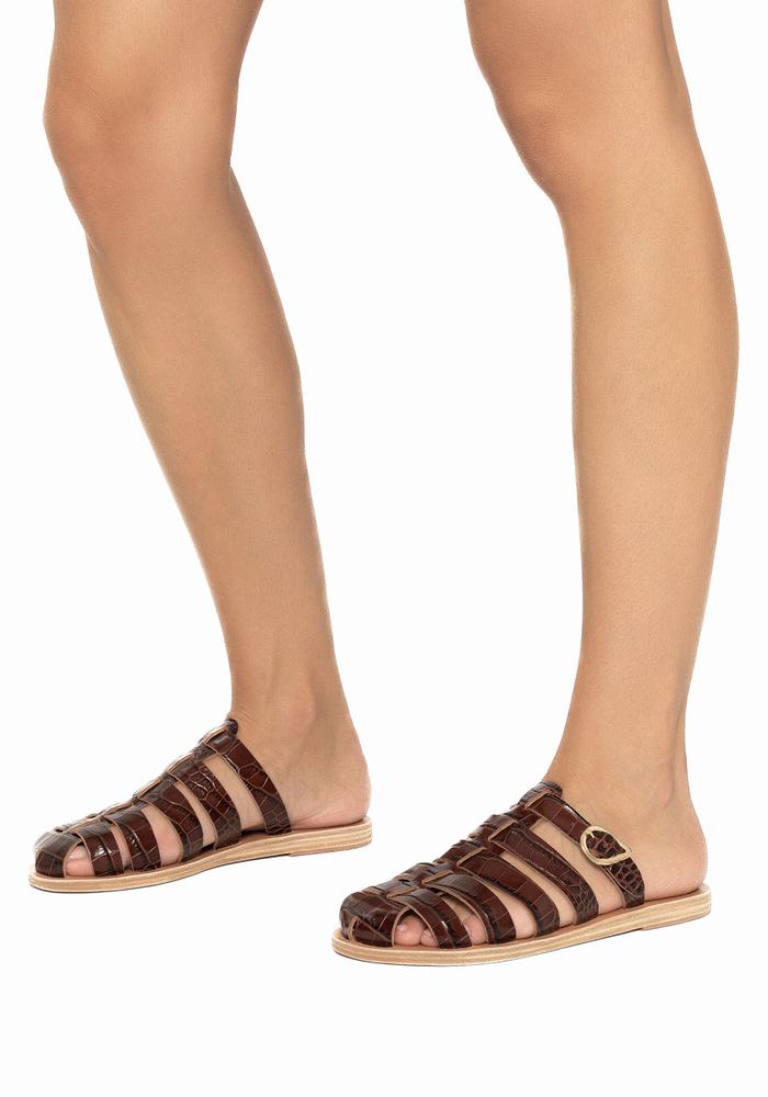 Women Ancient Greek Sandals Cosmia Fisherman Sandals Dark Red Black | GGV756UW