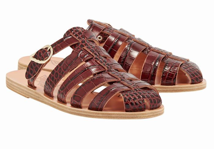 Women Ancient Greek Sandals Cosmia Fisherman Sandals Dark Red Black | GGV756UW