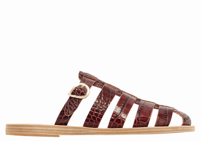 Women Ancient Greek Sandals Cosmia Fisherman Sandals Dark Red Black | GGV756UW