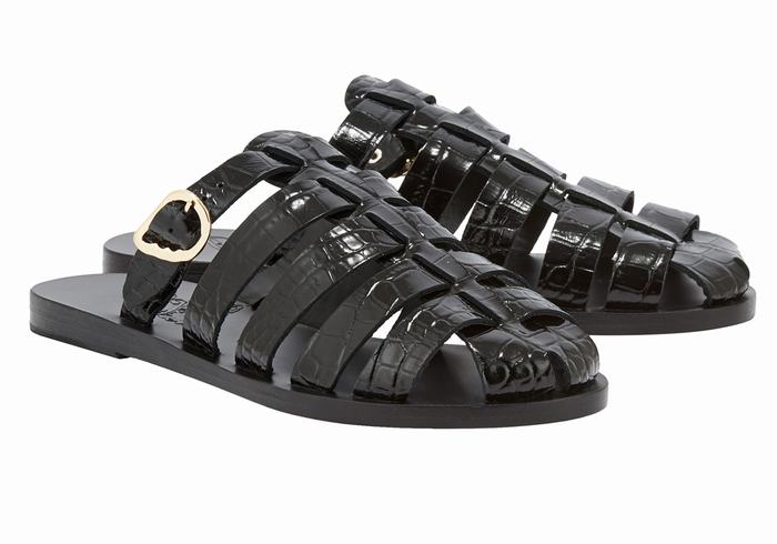 Women Ancient Greek Sandals Cosmia Fisherman Sandals Black | VOB87100GK