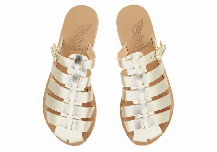 Women Ancient Greek Sandals Cosmia Fisherman Sandals Gold White | INR7037CK