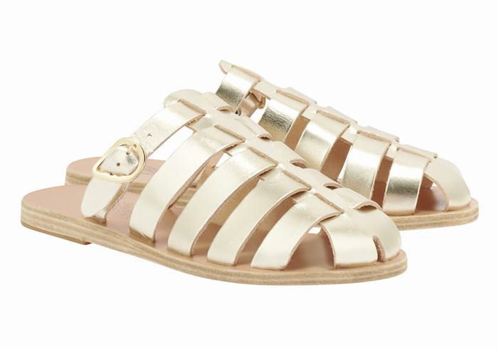 Women Ancient Greek Sandals Cosmia Fisherman Sandals Gold White | INR7037CK