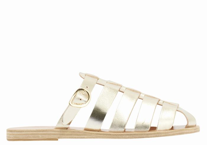 Women Ancient Greek Sandals Cosmia Fisherman Sandals Gold White | INR7037CK