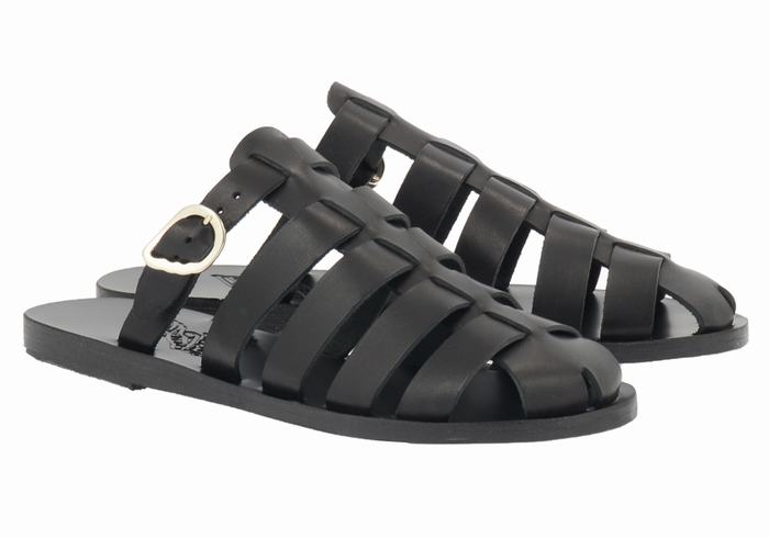 Women Ancient Greek Sandals Cosmia Fisherman Sandals Black | NJD9169GO