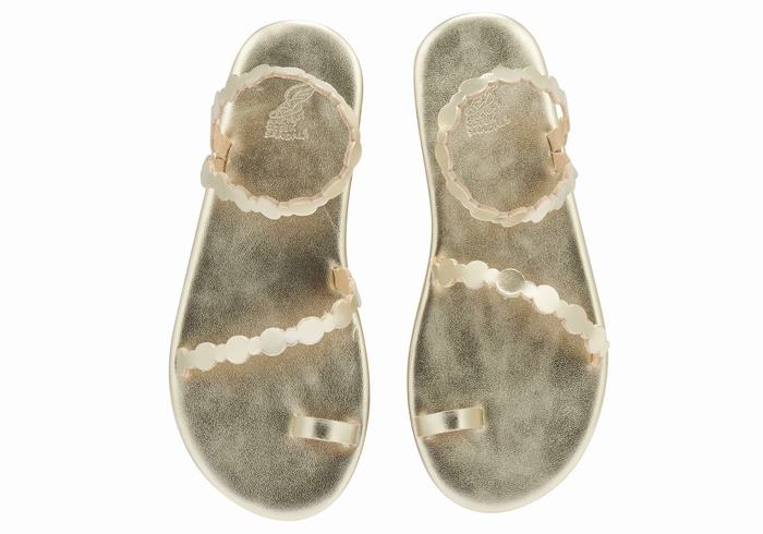 Women Ancient Greek Sandals Cronos Toe-Post Sandals Gold White | PGA6834OB