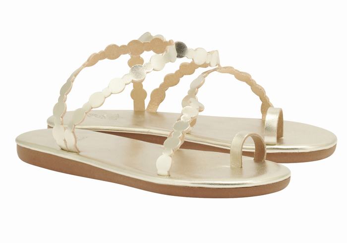 Women Ancient Greek Sandals Cronos Toe-Post Sandals Gold White | PGA6834OB