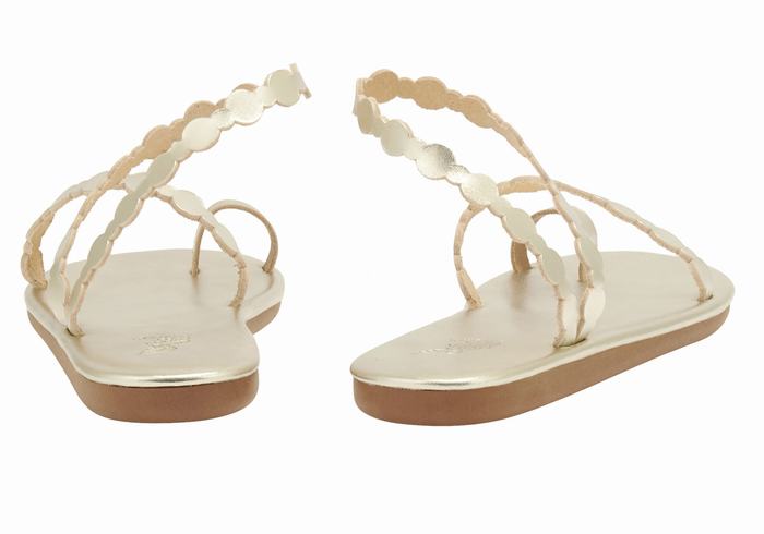 Women Ancient Greek Sandals Cronos Toe-Post Sandals Gold White | PGA6834OB