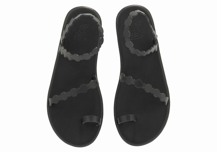 Women Ancient Greek Sandals Cronos Toe-Post Sandals Black | QDV7879TA