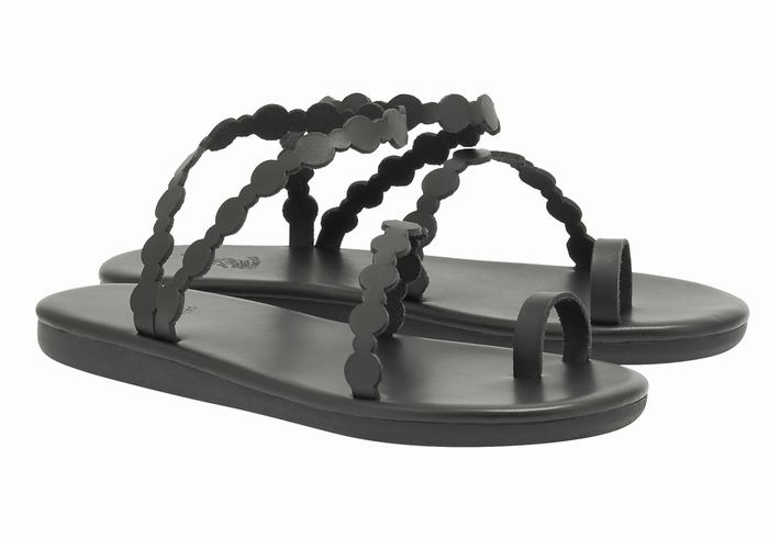 Women Ancient Greek Sandals Cronos Toe-Post Sandals Black | QDV7879TA