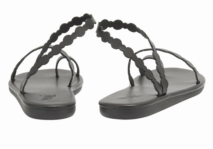 Women Ancient Greek Sandals Cronos Toe-Post Sandals Black | QDV7879TA