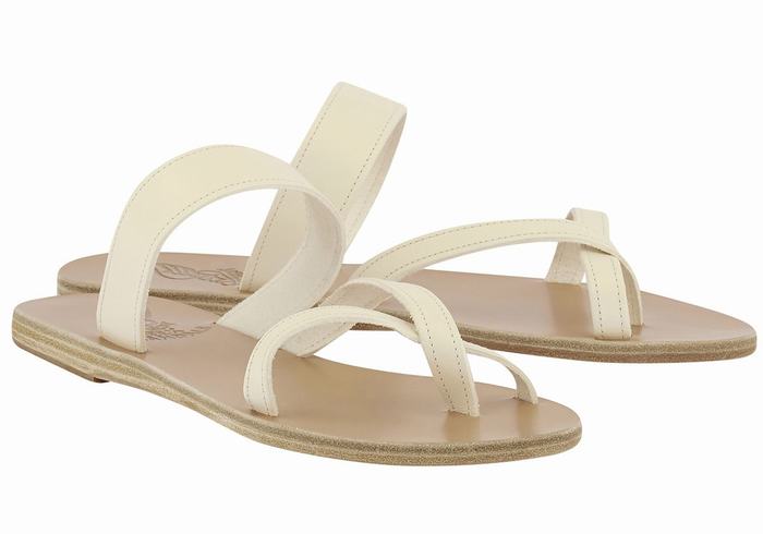 Women Ancient Greek Sandals Daphnae Leather Slide Sandals White | FAA8052WD