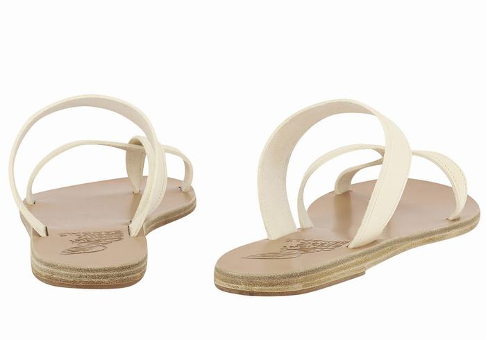 Women Ancient Greek Sandals Daphnae Leather Slide Sandals White | FAA8052WD