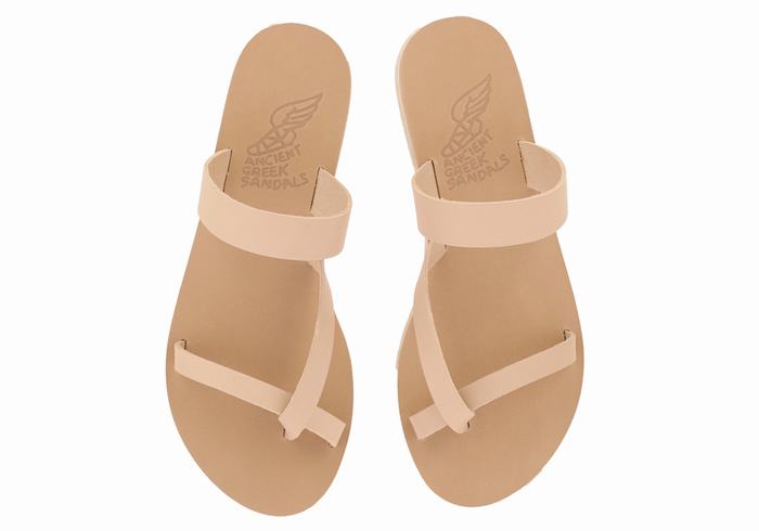 Women Ancient Greek Sandals Daphnae Leather Slide Sandals Beige | PRF6219WH