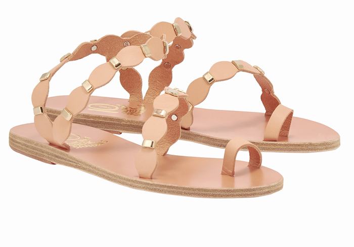 Women Ancient Greek Sandals Dauxerre Toe-Post Sandals Beige Gold | UGD3720OQ