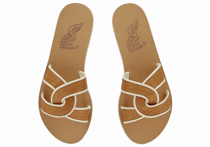 Women Ancient Greek Sandals Desmos Slide Sandals Brown White | UTQ1157KB