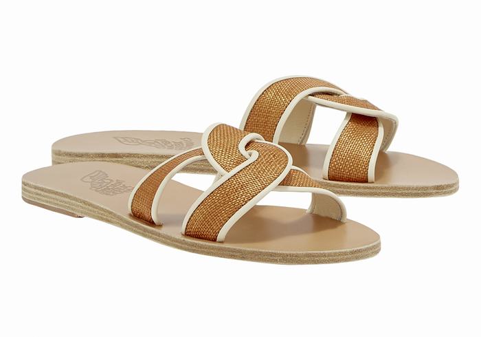 Women Ancient Greek Sandals Desmos Slide Sandals Brown White | UTQ1157KB