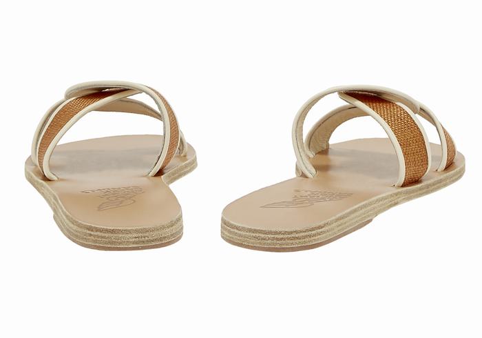 Women Ancient Greek Sandals Desmos Slide Sandals Brown White | UTQ1157KB