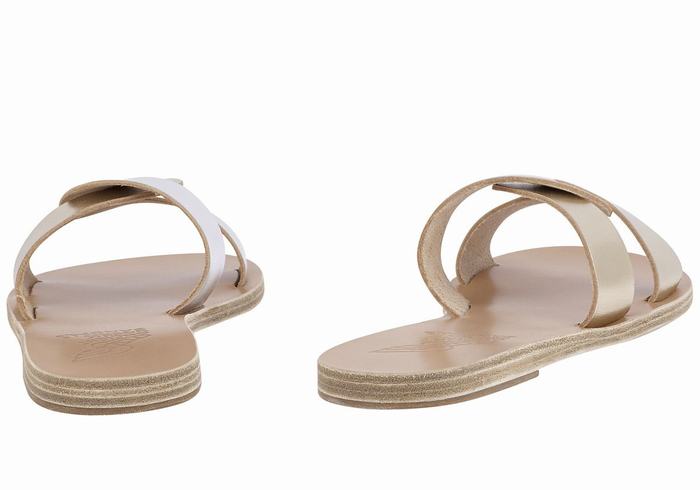 Women Ancient Greek Sandals Desmos Slide Sandals Gold White Silver | KEI852XQ