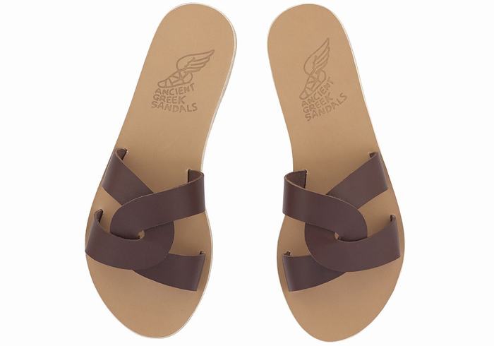 Women Ancient Greek Sandals Desmos Slide Sandals Coffee | MOM5811XG