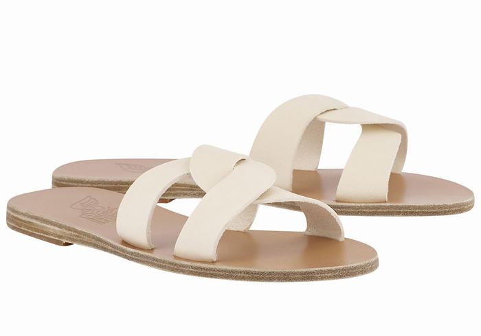 Women Ancient Greek Sandals Desmos Slide Sandals White | TSD6760UG