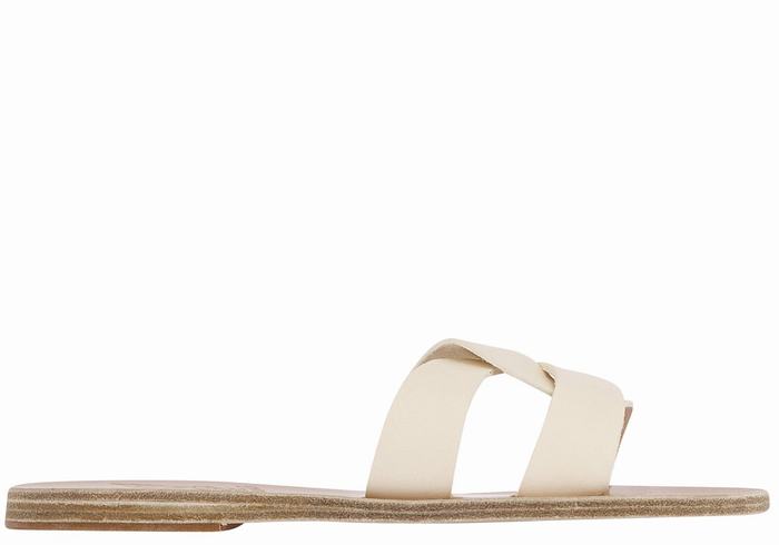 Women Ancient Greek Sandals Desmos Slide Sandals White | TSD6760UG