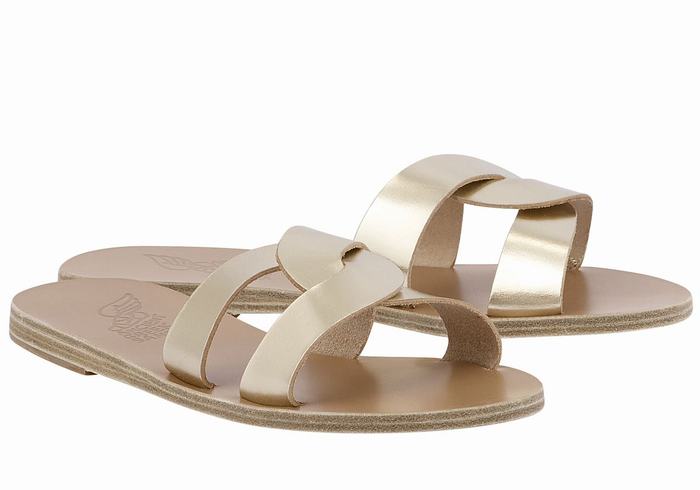 Women Ancient Greek Sandals Desmos Slide Sandals Gold White | YVT4381ZG