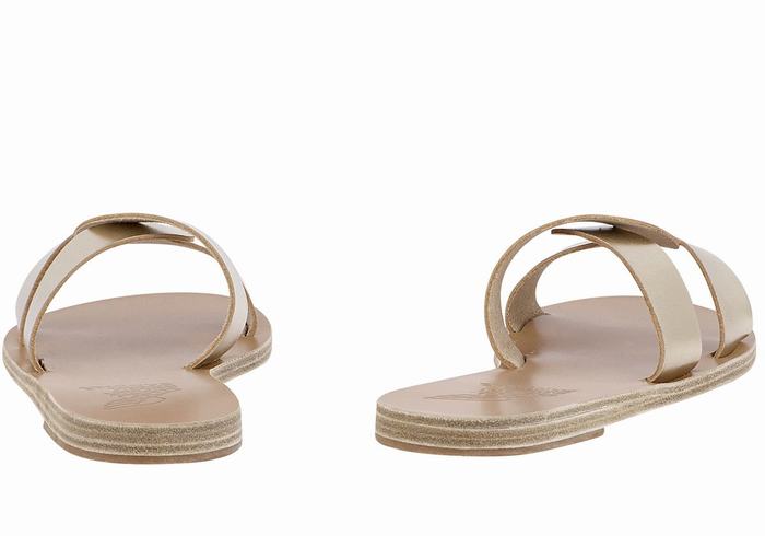 Women Ancient Greek Sandals Desmos Slide Sandals Gold White | YVT4381ZG