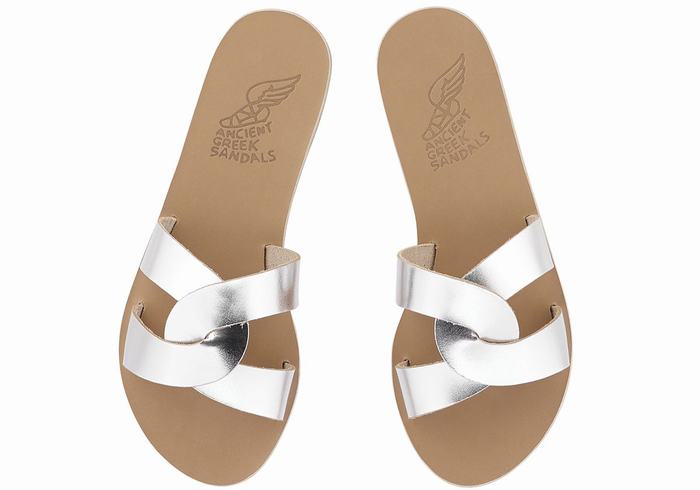 Women Ancient Greek Sandals Desmos Slide Sandals Silver | XLD9794HE