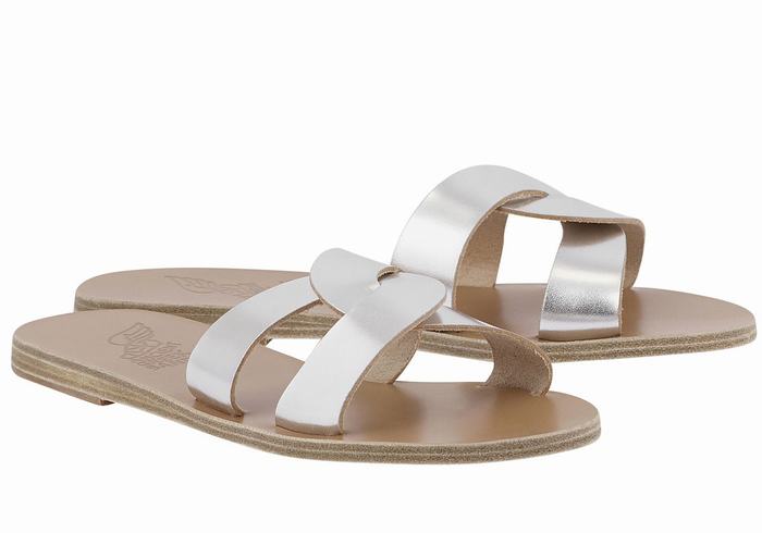 Women Ancient Greek Sandals Desmos Slide Sandals Silver | XLD9794HE