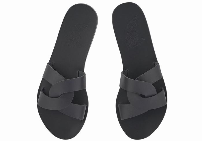 Women Ancient Greek Sandals Desmos Slide Sandals Black | RML1762PT