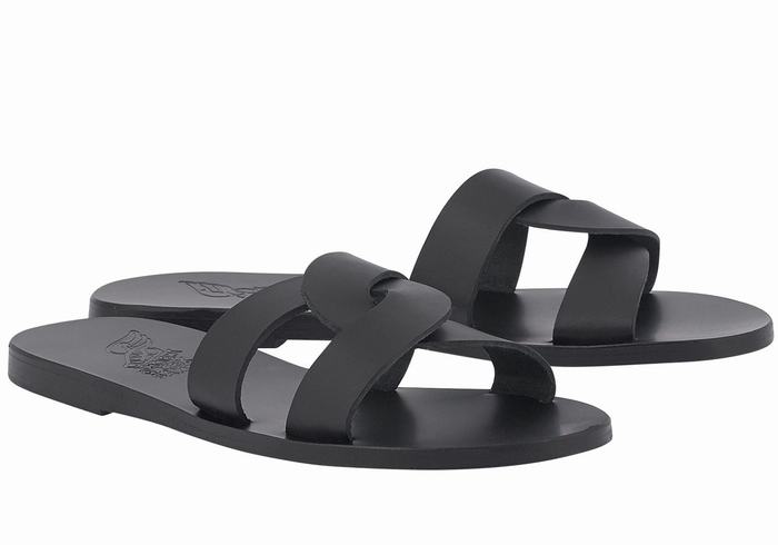 Women Ancient Greek Sandals Desmos Slide Sandals Black | RML1762PT