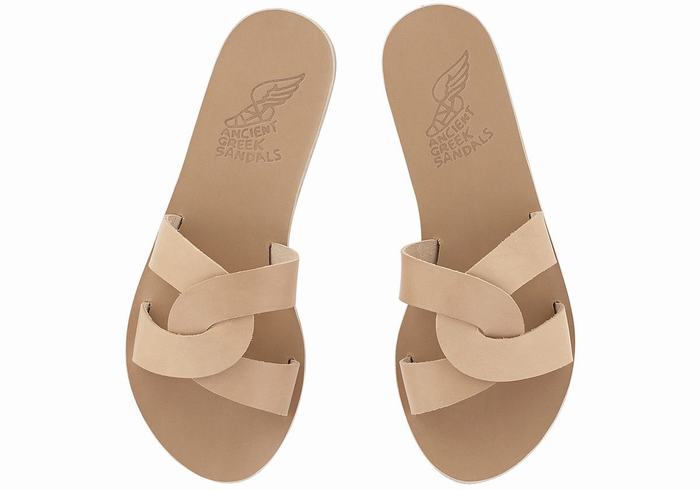 Women Ancient Greek Sandals Desmos Slide Sandals Beige | KJJ7330II