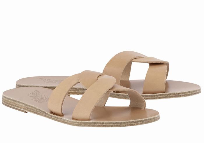 Women Ancient Greek Sandals Desmos Slide Sandals Beige | KJJ7330II