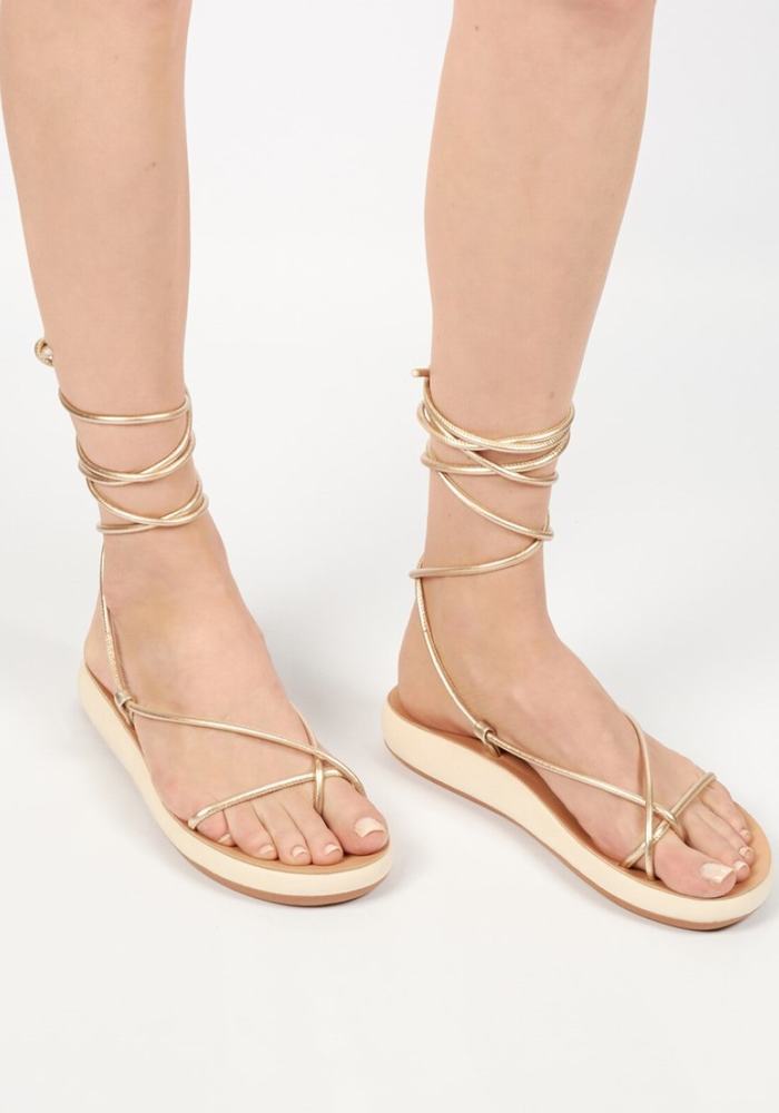 Women Ancient Greek Sandals Diakopes Comfort Gladiator Sandals Gold White | JOO3794ED