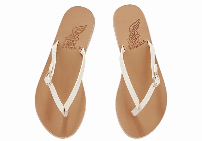 Women Ancient Greek Sandals Dihalo Leather Flip Flops White | PLA8831VL