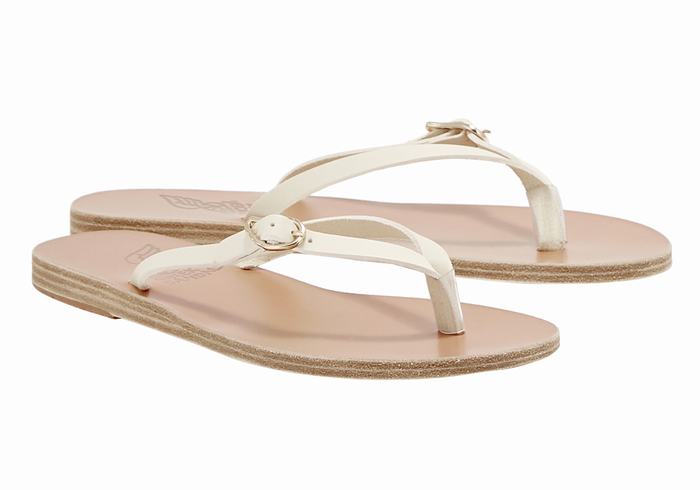 Women Ancient Greek Sandals Dihalo Leather Flip Flops White | PLA8831VL