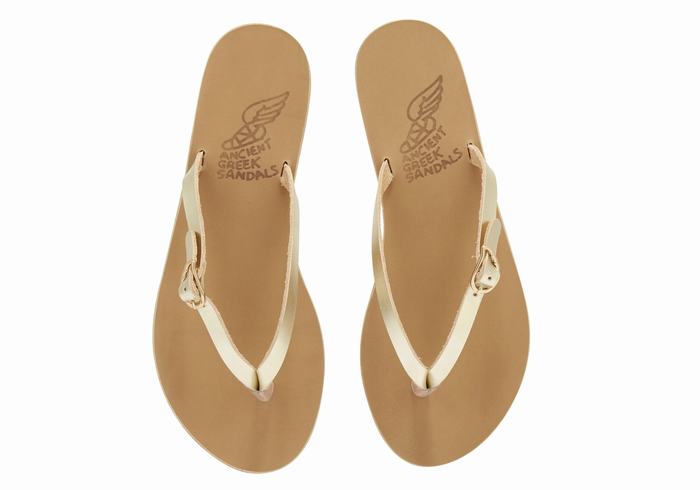 Women Ancient Greek Sandals Dihalo Leather Flip Flops Gold White | UQQ7648RG