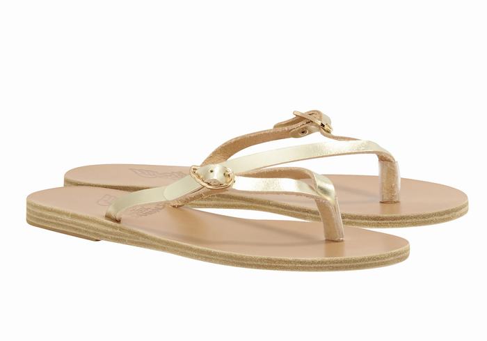 Women Ancient Greek Sandals Dihalo Leather Flip Flops Gold White | UQQ7648RG