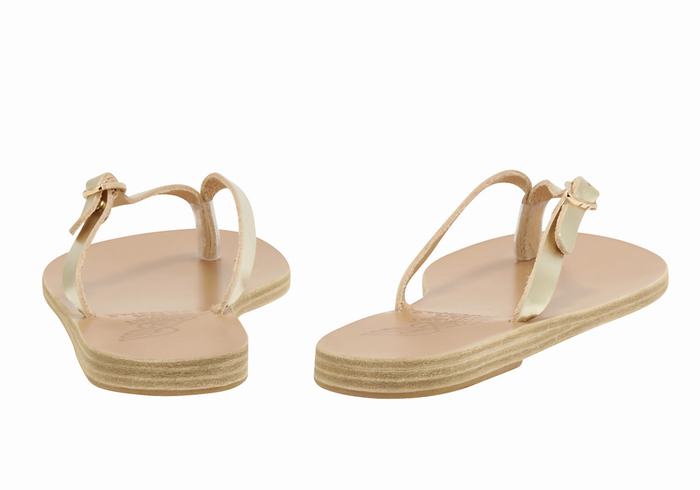 Women Ancient Greek Sandals Dihalo Leather Flip Flops Gold White | UQQ7648RG