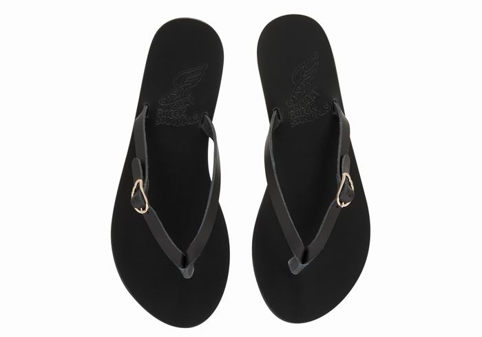 Women Ancient Greek Sandals Dihalo Leather Flip Flops Black | BXN2415AP