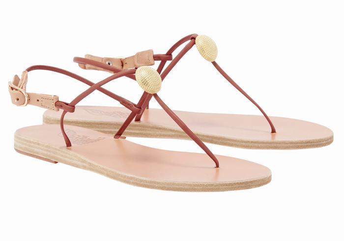 Women Ancient Greek Sandals Dimitra Flip Flop Back-Strap Sandals Red | OUQ6663TN