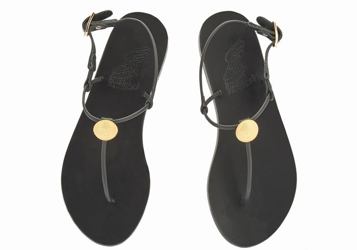 Women Ancient Greek Sandals Dimitra Flip Flop Back-Strap Sandals Black | XZL6140NT